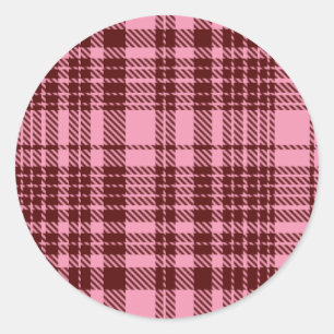 Sticker Rond Bourgogne et motif à carreaux tartan rose