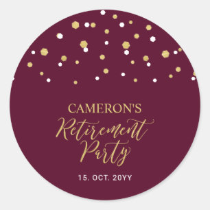 Sticker Rond Bourgogne et or   Parti de la retraite moderne Fav