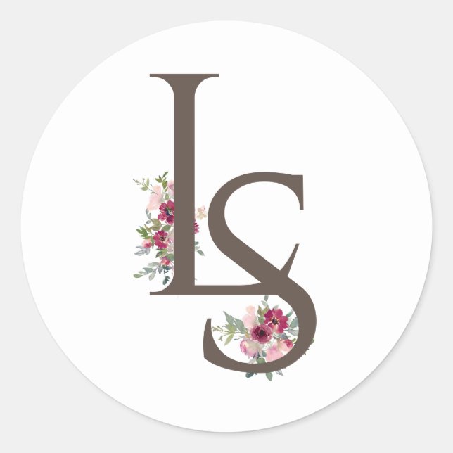 Sticker Rond Bourgogne et rougeur Monogramme mariage classique  (Devant)