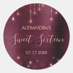 Sticker Rond Bourgogne et Sweet sixteen d'or Rose