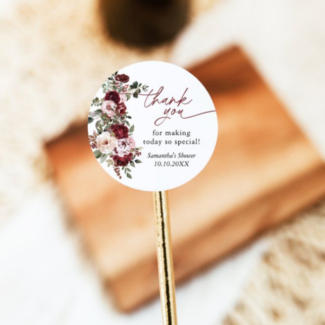 Sticker Rond Bourgogne Fleurs Roses Brousses Merci de douche (Créateur téléchargé)