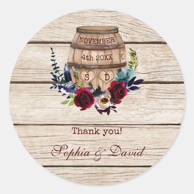 Sticker Rond Bourgogne Floral Barrel Mariage de automne (Devant)