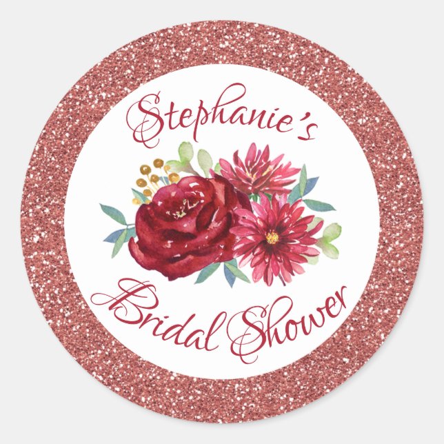 Sticker Rond Bourgogne Floral Rose Fête des mariées Parties sci (Devant)