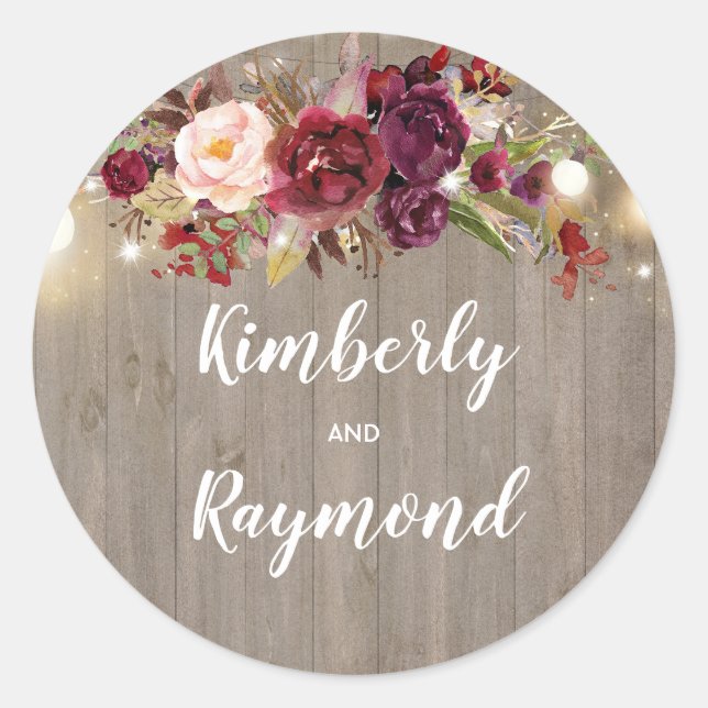 Sticker Rond Bourgogne Floral Russe Mariage (Devant)