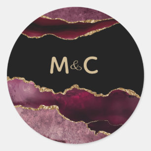 Sticker Rond Bourgogne Gold Parties scintillant Agate Monogramm