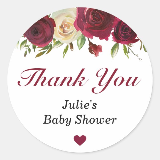 Sticker Rond Bourgogne Marsala Baby shower Saupoudrer Merci (Devant)