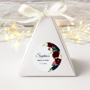 Sticker Rond Bourgogne & Navy Fleurs bleues Fête des mariées ru