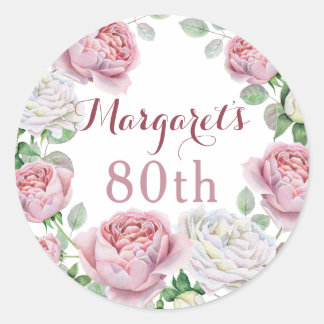 Sticker Rond Bourgogne Pink Country Rose Floral 80e anniversair