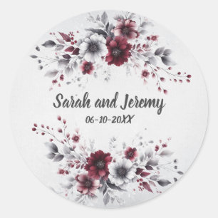 Sticker Rond Bourgogne profond gris argent aquarelle floral per