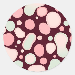 Sticker Rond Bourgogne Rose Menthe Motif Abstrait Organique