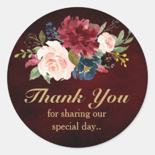 Sticker Rond Bourgogne Rouge Floral Russe Boho Merci