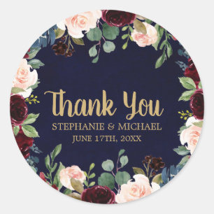 Sticker Rond Bourgogne Rouge Floral Russe Boho Merci