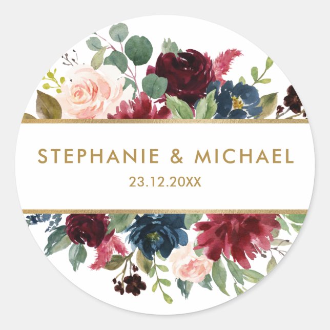 Sticker Rond Bourgogne Rouge Floral Russe Boho Merci (Devant)