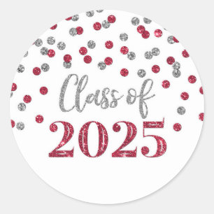 Sticker Rond Bourgogne Silver Confetti Graduation 2025
