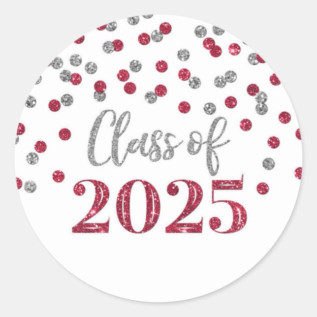 Sticker Rond Bourgogne Silver Confetti Graduation 2025 (Devant)