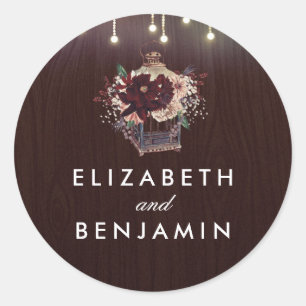 Sticker Rond Bourgogne Vintage Fleurs de lanterne Mariage rusti