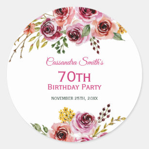 Sticker Rond Bourgogne Violet Brown Rose Rustique Floral Annive