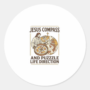 Sticker Rond Boussole Jésus et casse-tête Direction de vie Jésu