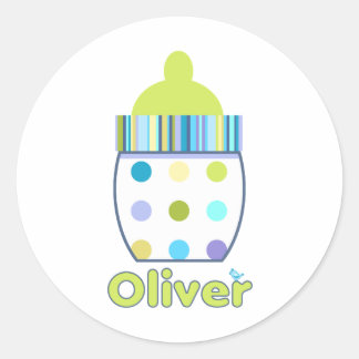 Sticker Rond Bouteille bébé Oliver personnalisé