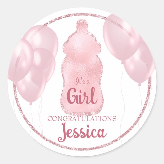 Sticker Rond Bouteille de bébé glamour et ballons Parties scint (Devant)
