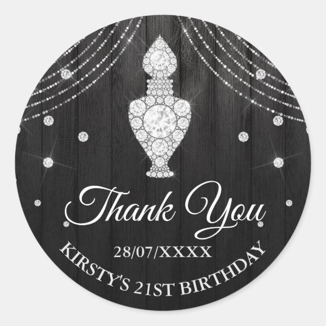 Sticker Rond Bouteille de Parfum Diamant Noir Argent Anniversai (Devant)