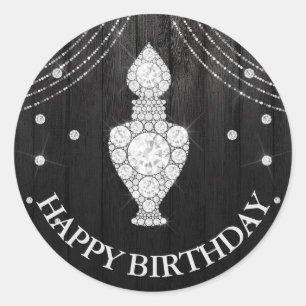 Sticker Rond Bouteille de parfum diamant noir argenté Joyeux an