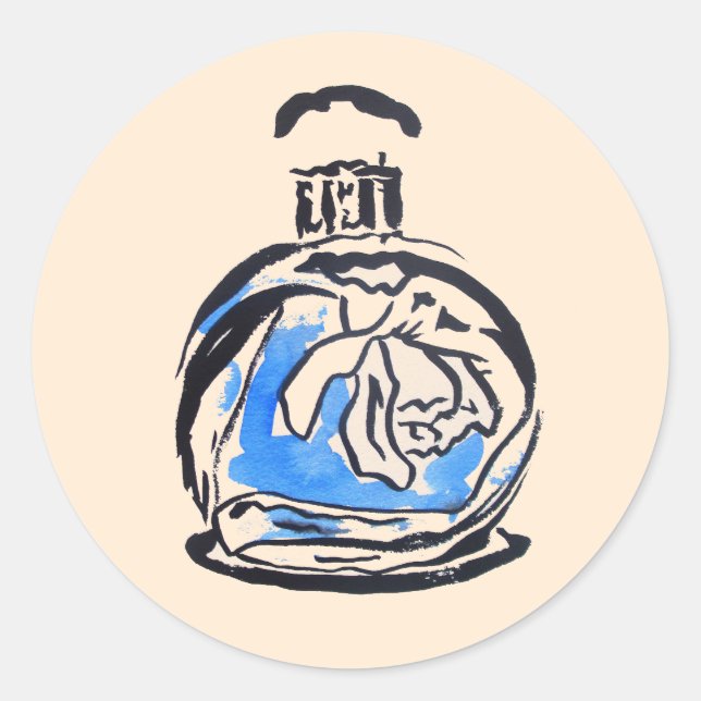 Sticker Rond Bouteille de parfum d'illustration de mode bleue (Devant)