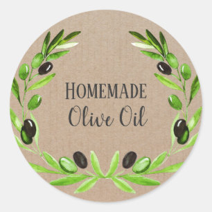 Sticker Rond Bouteille d'huile d'olive Rustic Watercolor Étique