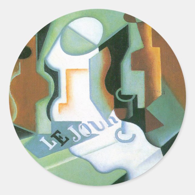 Sticker Rond Bouteille et plat de fruits de Juan Gris, Cubisme  (Devant)