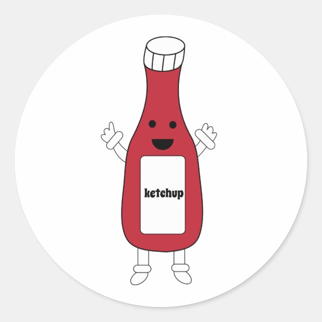 Sticker Rond Bouteille Ketchup Rouge Kawaii Cute Personnaliser (Devant)