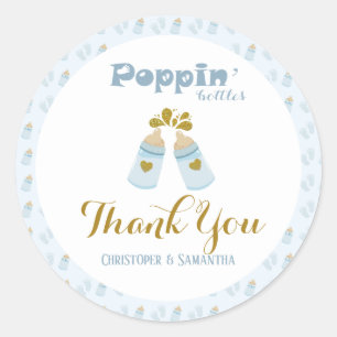 Sticker Rond Bouteilles bleu Poppin Boy Baby shower