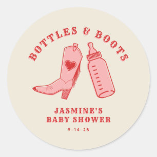 Sticker Rond Bouteilles & Bottes Cowgirl Western Baby shower ro