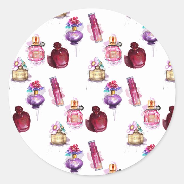Sticker Rond Bouteilles de parfum aquarelle (Devant)