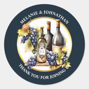 Sticker Rond Bouteilles de vin à l'aquarelle raisins monogramme