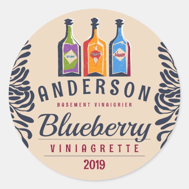 Sticker Rond Bouteilles de vinaigre vinaigrette aromatisée aux  (Devant)