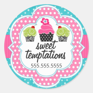Sticker Rond Bouteilles en boîte de boulangerie Polka Dot Turqu