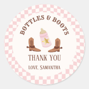 Sticker Rond Bouteilles et bottes rétro Baby shower de fille