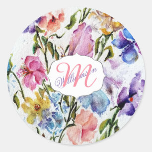 STICKER ROND BOUTEILLES ET FLEURS BLANCHES