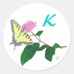 Sticker Rond Bouteilles Monogrammes de papillon jaune