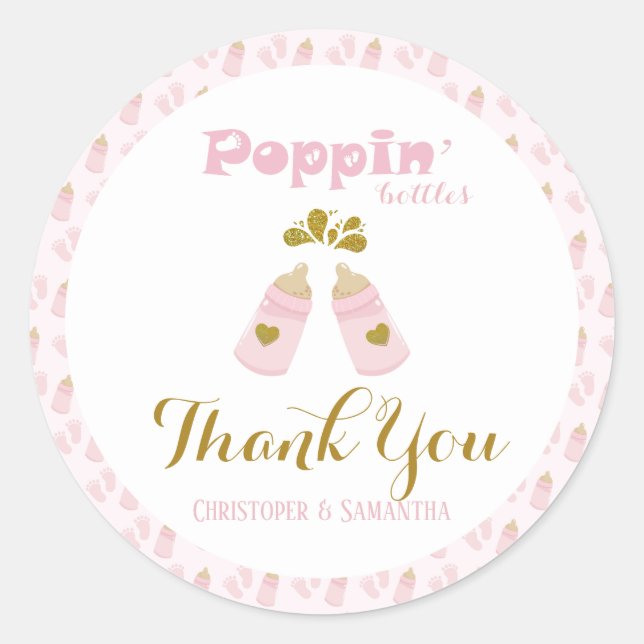 Sticker Rond Bouteilles Pink Baby shower fille (Devant)