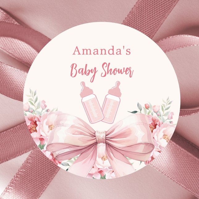 Sticker Rond Bouteilles rose bow Baby shower bouteilles (Créateur téléchargé)