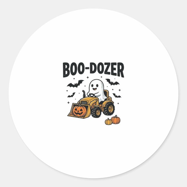 Sticker Rond Bouteur fantôme Halloween Boo-Dozer Design_1 (Devant)