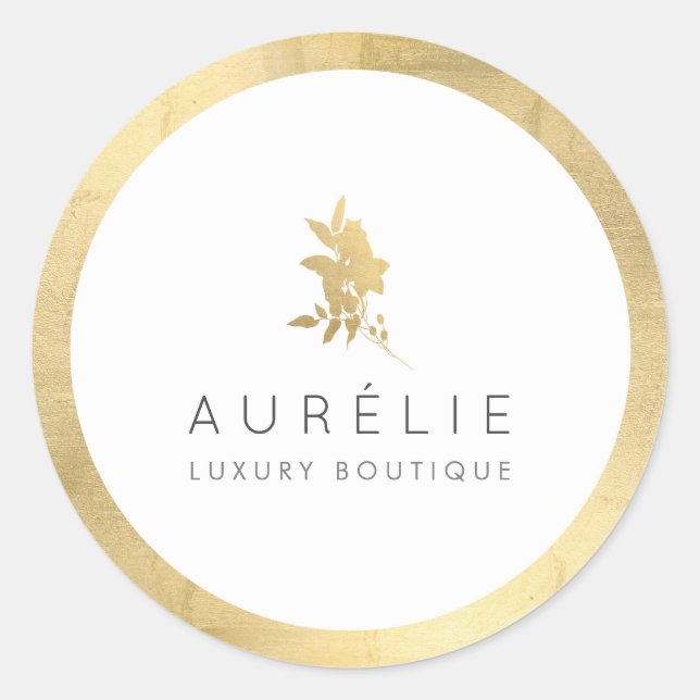Sticker Rond Boutique De Luxe Simple Faux Gold Floral (Devant)