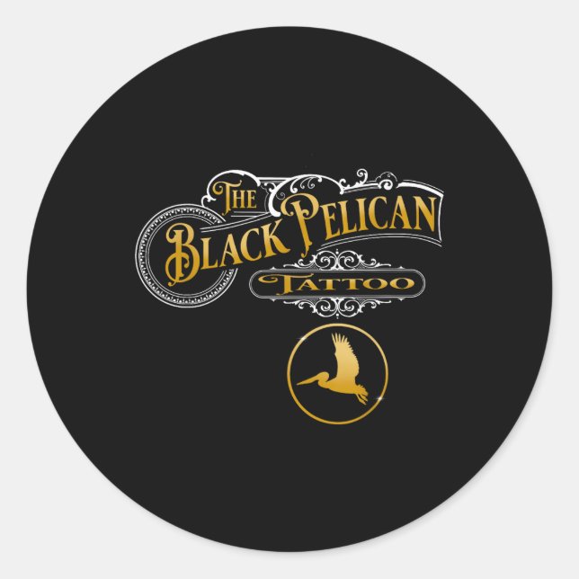 Sticker Rond Boutique de tatouage Pélican Noir (Devant)