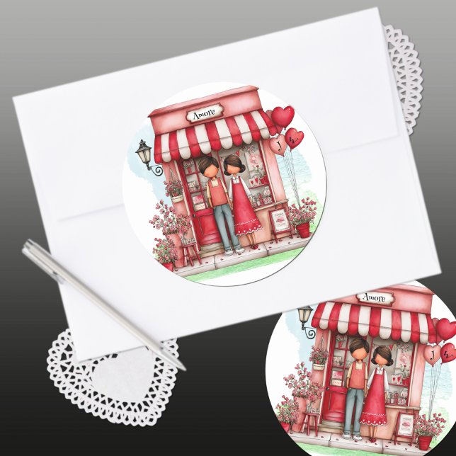Sticker Rond Boutique Douce Saint-Valentin Monogrammes Couple (Créateur téléchargé)