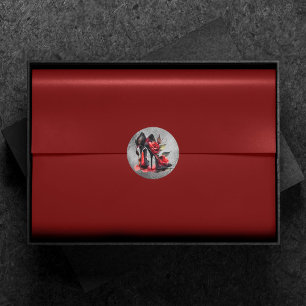 Sticker Rond Boutique gothique fashionista rouge en bas avec Ro