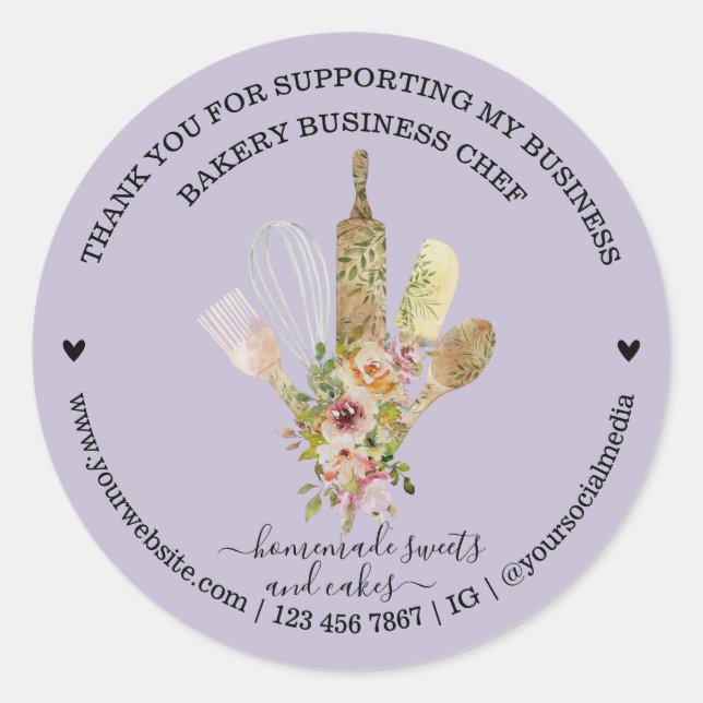 Sticker Rond Boutique Lilac Restauration Boulangerie Chef (Devant)
