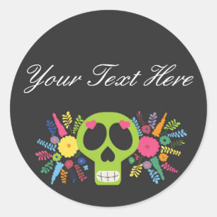 Sticker Rond Boutique mexicaine Calavera Sugar Skull Floral Edg