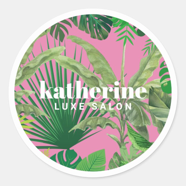 Sticker Rond Boutique & Salon moderne Tropical de luxe rose (Devant)