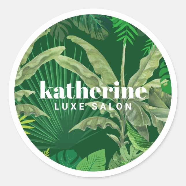 Sticker Rond Boutique & Salon Vert Tropical Moderne Luxe (Devant)
